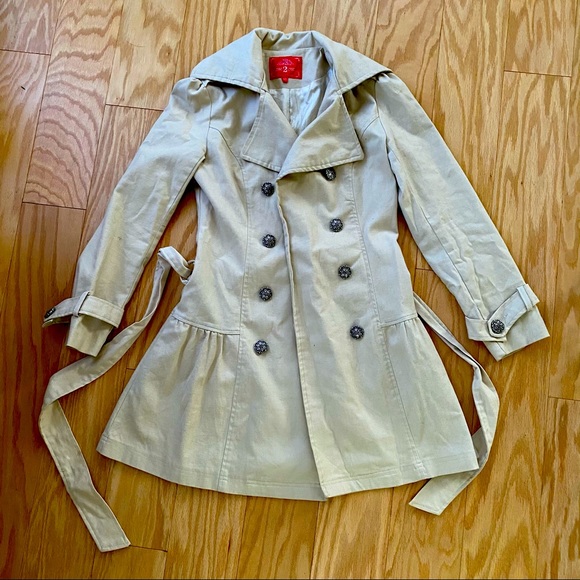 M2M Beige Tan Women’s Small Double Breasted Collared Trench Coat Korean Size 55 - Picture 4 of 12